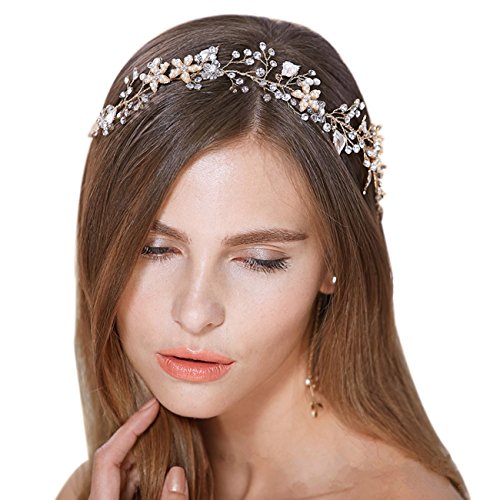 Brautschmuck Vintage Kristall Pearl Vine Haarbänder Hochzeit Haar Zubehör Gold - 2