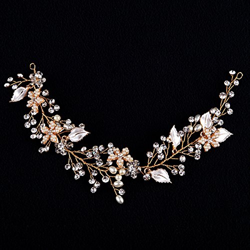 Brautschmuck Vintage Kristall Pearl Vine Haarbänder Hochzeit Haar Zubehör Gold - 