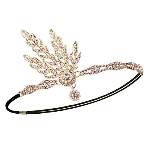 Babeyond® Flapper Great Gatsby Inspiriert Art Deco 1920 Blattmedaillon Perle Kopfschmuck Kopfband runden Goldene - 2
