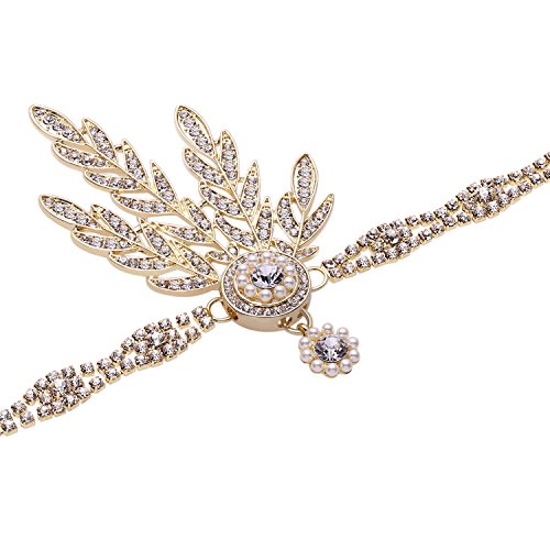 Babeyond® Flapper Great Gatsby Inspiriert Art Deco 1920 Blattmedaillon Perle Kopfschmuck Kopfband runden Goldene - 3