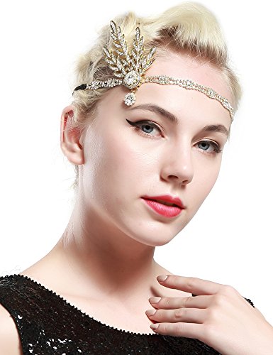 Babeyond® Flapper Great Gatsby Inspiriert Art Deco 1920 Blattmedaillon Perle Kopfschmuck Kopfband runden Goldene - 4