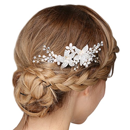 Braut Vintage Silber Haar Kamm Crystal Strass Perle Blume Hochzeit Haarschmuck