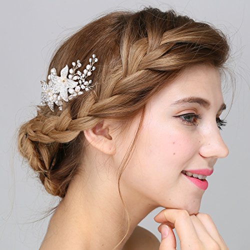 Braut Vintage Silber Haar Kamm Crystal Strass Perle Blume Hochzeit Haarschmuck - 