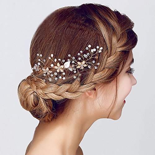 Vintage Gold Zweig Kristall Perle Seite Kämme Braut Kopfschmuck Hochzeit Zubehör - 2