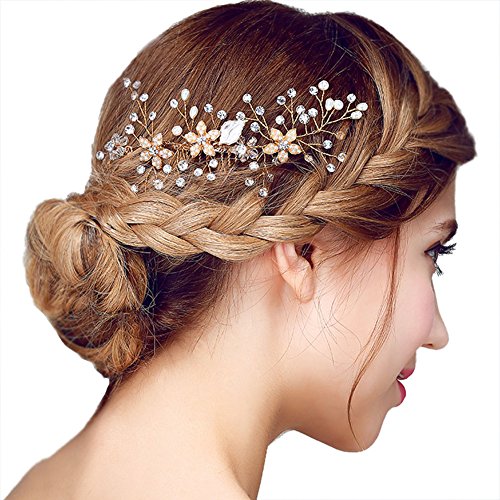 Vintage Gold Zweig Kristall Perle Seite Kämme Braut Kopfschmuck Hochzeit Zubehör - 3