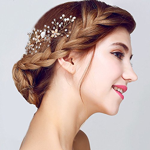 Vintage Gold Zweig Kristall Perle Seite Kämme Braut Kopfschmuck Hochzeit Zubehör - 4