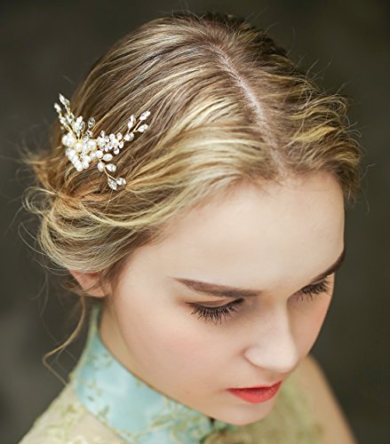 Vintage Gold Braut Haar Kamm Crystal Strass Perlen Hochzeit Haarschmuck - 