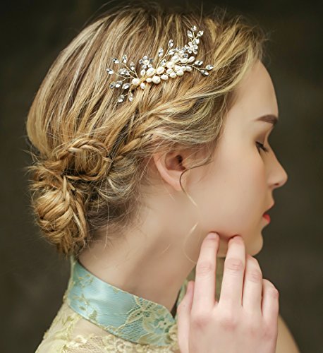Vintage Gold Braut Haar Kamm Crystal Strass Perlen Hochzeit Haarschmuck - 