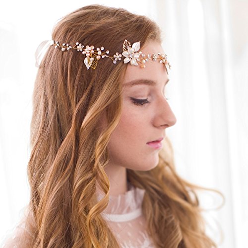 Vintage Perlen Strass Rebe Kopfstück Blume Blätter Haarbänder Haarschmuck Hochzeit - 