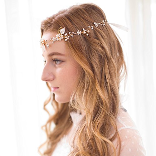 Vintage Perlen Strass Rebe Kopfstück Blume Blätter Haarbänder Haarschmuck Hochzeit - 