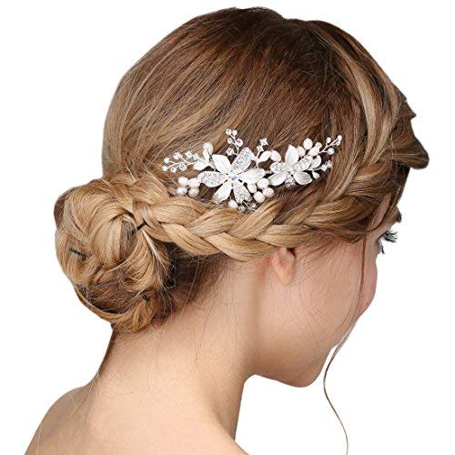 Damen Kristall Strass Perlen Haarekämmen Blume Haarschmuck Hochzeit