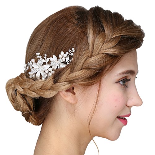 Damen Kristall Strass Perlen Haarekämmen Blume Haarschmuck Hochzeit - 