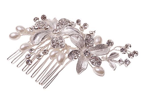 Damen Kristall Strass Perlen Haarekämmen Blume Haarschmuck Hochzeit - 