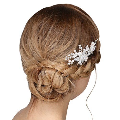 Damen Kristall Strass Perlen Haarekämmen Blume Haarschmuck Hochzeit - 