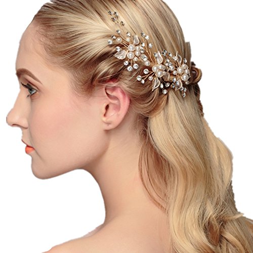 LIHI Damen Vintage Exklusive Perle Blatt Braut Haarbänder Stirnband Haarschmuck Hochzeit Haar wrap