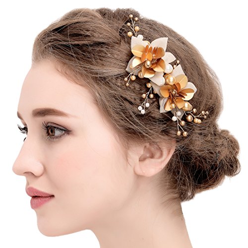 Vintage Hairgrip Gold Braut Tüll Blume Pailletten Perlen Hochzeit Haarschmuck
