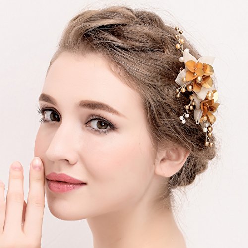 Vintage Hairgrip Gold Braut Tüll Blume Pailletten Perlen Hochzeit Haarschmuck - 