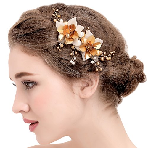 Vintage Hairgrip Gold Braut Tüll Blume Pailletten Perlen Hochzeit Haarschmuck - 