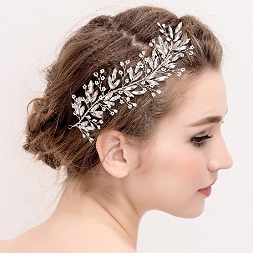 Silver Braut Rebe Stirnbänder Bead Blumen und Kristall Hochzeit Haarteile Haarschmuck - 