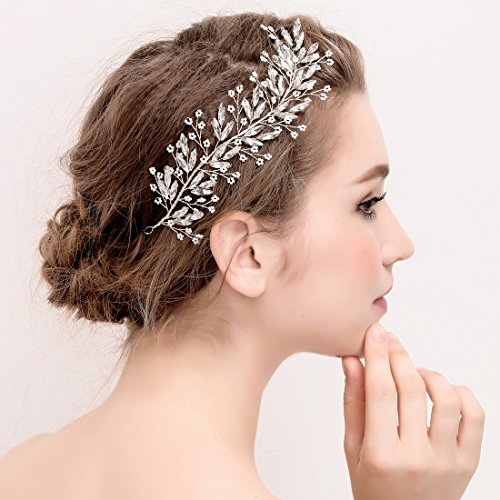 Silver Braut Rebe Stirnbänder Bead Blumen und Kristall Hochzeit Haarteile Haarschmuck - 