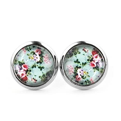 süße Ohrstecker "Vintage Garden" von SCHMUCKZUCKER kleine Ohrringe Blumen Muster 12mm (vintage mint)