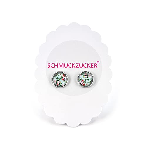 süße Ohrstecker „Vintage Garden“ von SCHMUCKZUCKER kleine Ohrringe Blumen Muster 12mm (vintage mint) - 6