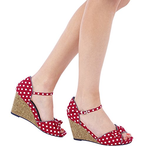 Ruby Shoo MOLLY Vintage Polka DOTS Punkte 50s Riemchen WEDGES / Pumps Rockabilly - 3