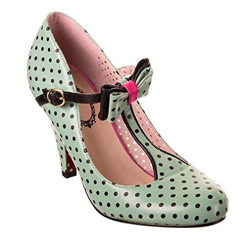 Dancing Days Damen Vintage Pumps Polka Dot - Marilyn Minzgrün T-Spangen High Heels (39)