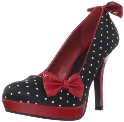 Pleaser Damen Vintage Pumps, Black Satin-Red Pat (Polka Dots Print)