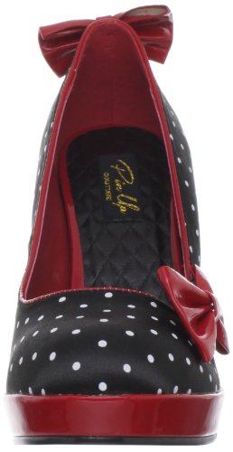 Pleaser Damen Vintage Pumps, Black Satin-Red Pat (Polka Dots Print) - 2