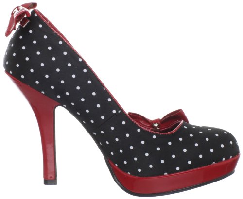 Pleaser Damen Vintage Pumps, Black Satin-Red Pat (Polka Dots Print) - 6