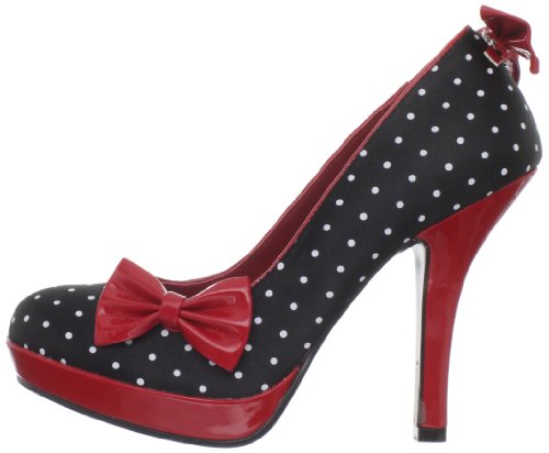 Pleaser Damen Vintage Pumps, Black Satin-Red Pat (Polka Dots Print) - 7