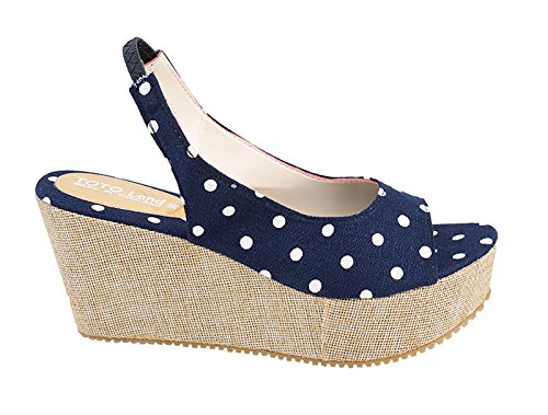 Cute SAILOR Polka Dots 50s Punkte Keilabsatz / Wedges - Blau Rockabilly - 