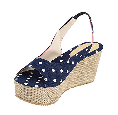 Cute SAILOR Polka Dots 50s Punkte Keilabsatz / Wedges - Blau Rockabilly - 