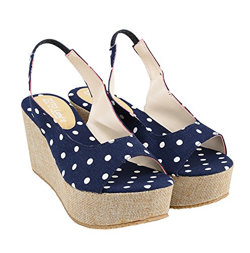 Cute SAILOR Polka Dots 50s Punkte Keilabsatz / Wedges - Blau Rockabilly - 