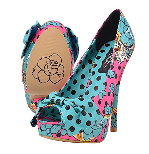 Iron Fist FIESTA SKULL Peep Toe Platform Polka Dots HIGH HEELS Rockabilly - 