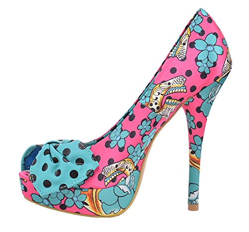 Iron Fist FIESTA SKULL Peep Toe Platform Polka Dots HIGH HEELS Rockabilly - 