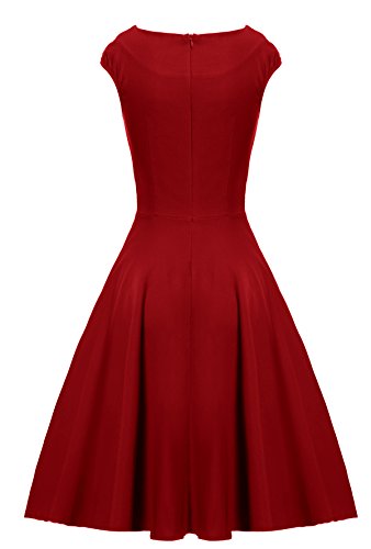 Gigileer Elegante 50er Damen Swing Kleider festliche Cocktail Hochzeit Abendkleid Knielang burgundy XXL - 2