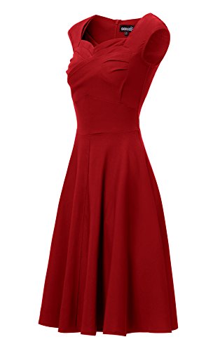 Gigileer Elegante 50er Damen Swing Kleider festliche Cocktail Hochzeit Abendkleid Knielang burgundy XXL - 3