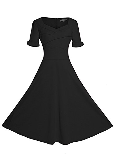 Gigileer Elegant 50s Rockabilly Damen Kleider Cocktailkleid Winter Knielanges Kurzarm festlich hochzeit schwarz XXXL -