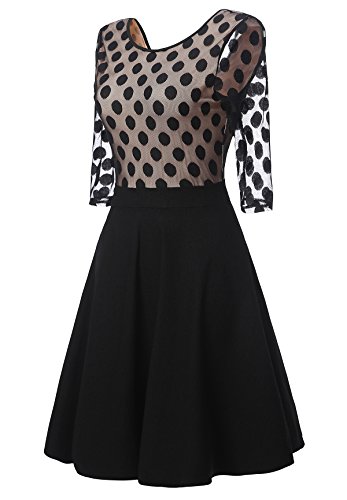 Gigileer Vintage Damen Kleider Pin Dots Swing Dress 1/2 Arm Knielang festlich Party schwarz XL - 