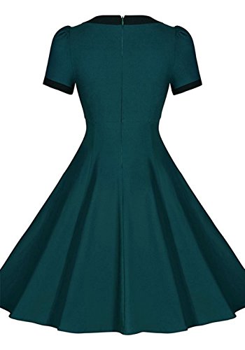 Gigileer 52s Retro Damen Kurz_rmel Business Faltenrock Cocktailkleid Kleid Rundhals Gruen M - 2