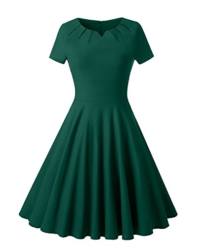 Gigileer Vintage 50er Damen Swing Kleider festliche Cocktail Hochzeit Abendkleid Knielang gruen L