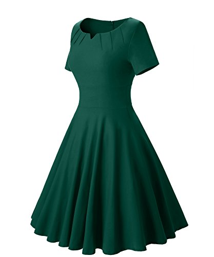 Gigileer Vintage 50er Damen Swing Kleider festliche Cocktail Hochzeit Abendkleid Knielang gruen L - 3