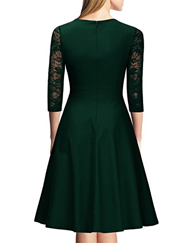 Miusol Damen Abendkleid Elegant Cocktailkleid Vintage Kleider 3/4 Arm mit Spitzen Knielang Party Kleid Gruen Gr.XL - 2