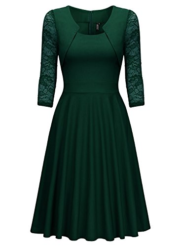 Miusol Damen Abendkleid Elegant Cocktailkleid Vintage Kleider 3/4 Arm mit Spitzen Knielang Party Kleid Gruen Gr.XL - 6