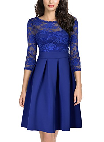 Miusol Cocktailkleid Spitzen 3/4 Arm Vintage Kleid Brautjungfer 50er Jahr Abendkleid Hellblau