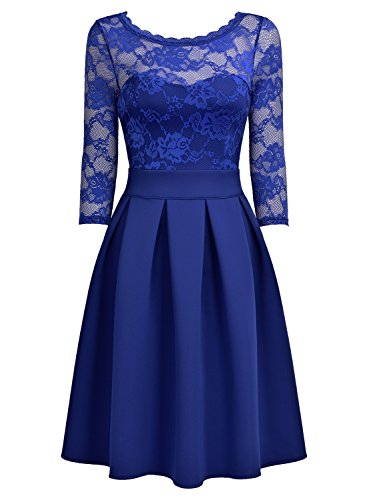 Miusol Cocktailkleid Spitzen 3/4 Arm Vintage Kleid Brautjungfer 50er Jahr Abendkleid Hellblau - 5