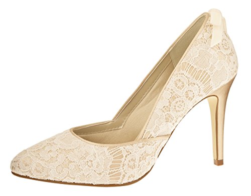 Rainbow Couture Brautschuhe Agnes - Pumps, Stiletto, Ivory / Creme / Gold, Spitze, Satin, Größe 40.5 - Hochzeitsschuhe, High Heels, Pfennigabsatz