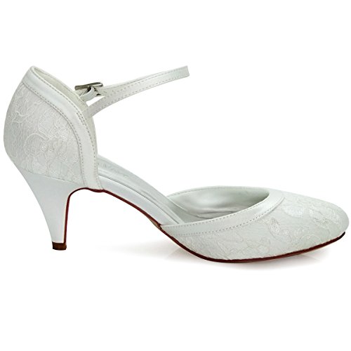ElegantPark HC1508 Runde Zehen Schnalle Hoch Absatz Pumps Lace Tanzschuhe Damen Brautschuhe Ivory Gr.40 - 3